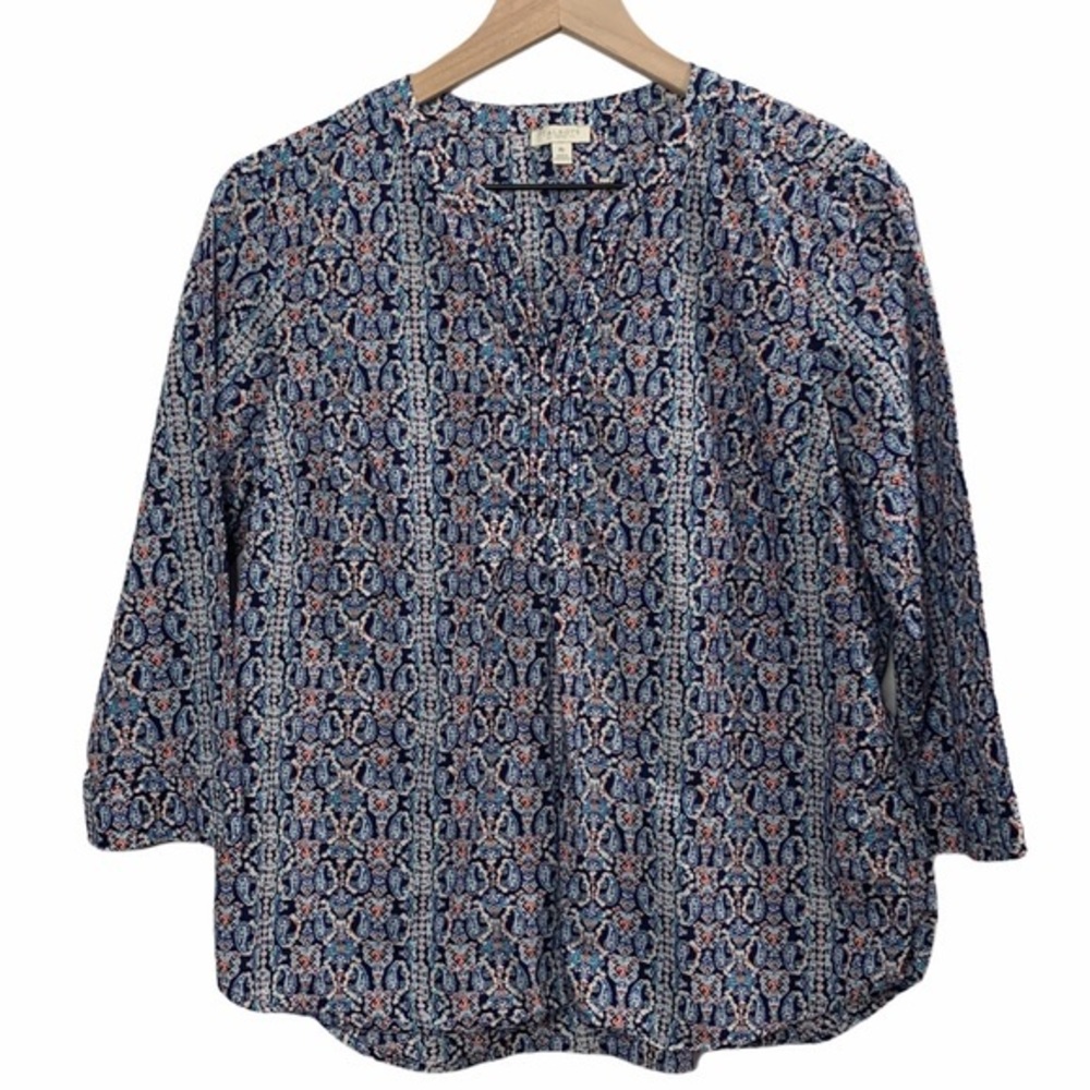 Talbots Petites Bright Abstract Long Sleeve Blouse